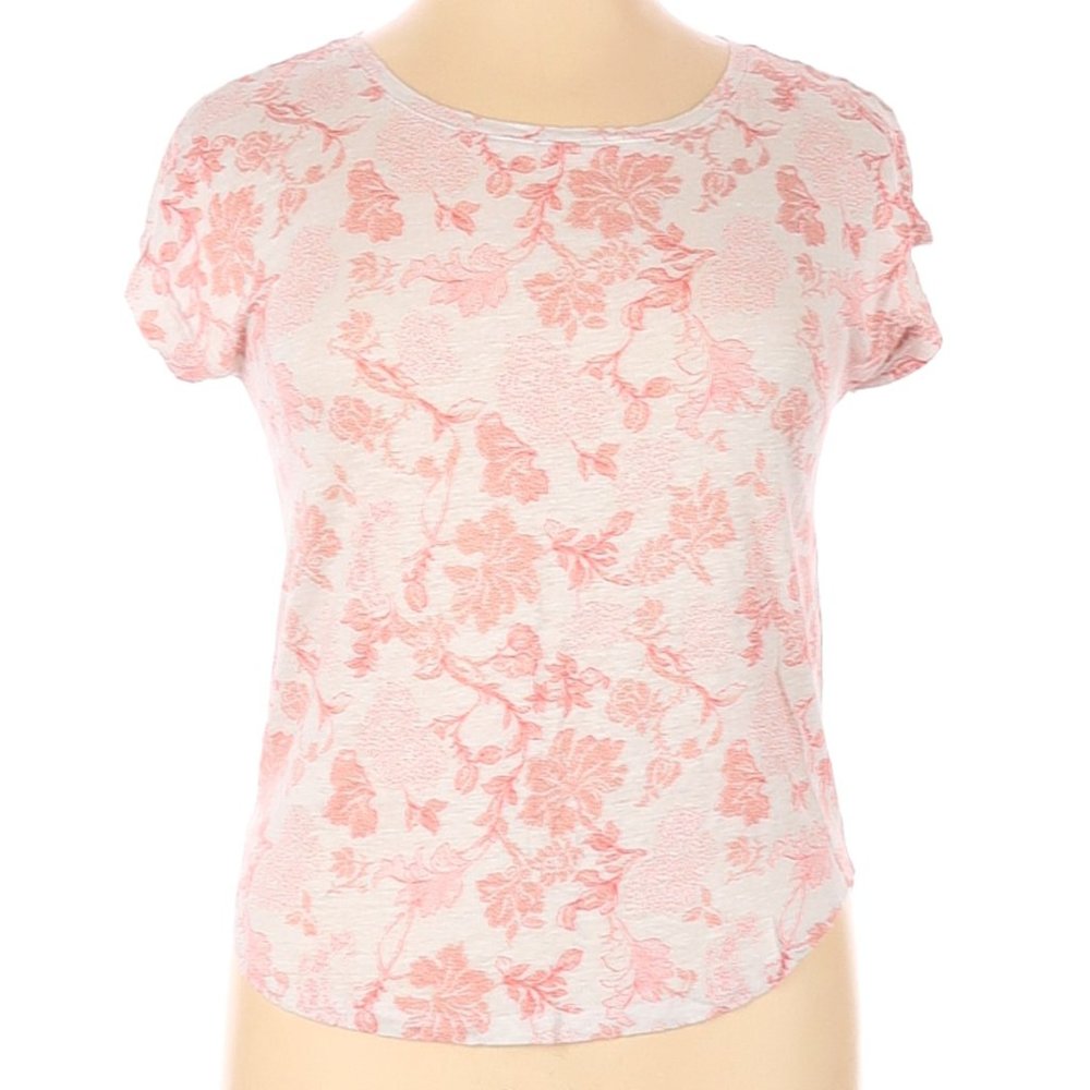 Ann Taylor Floral Linen Short Sleeve Blouse Large